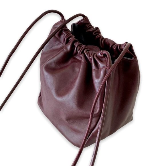 🙌Creatures of Comfort Italian Leather Burgundy Mini Pint Bucket Crossbody Bag - Picture 4 of 11